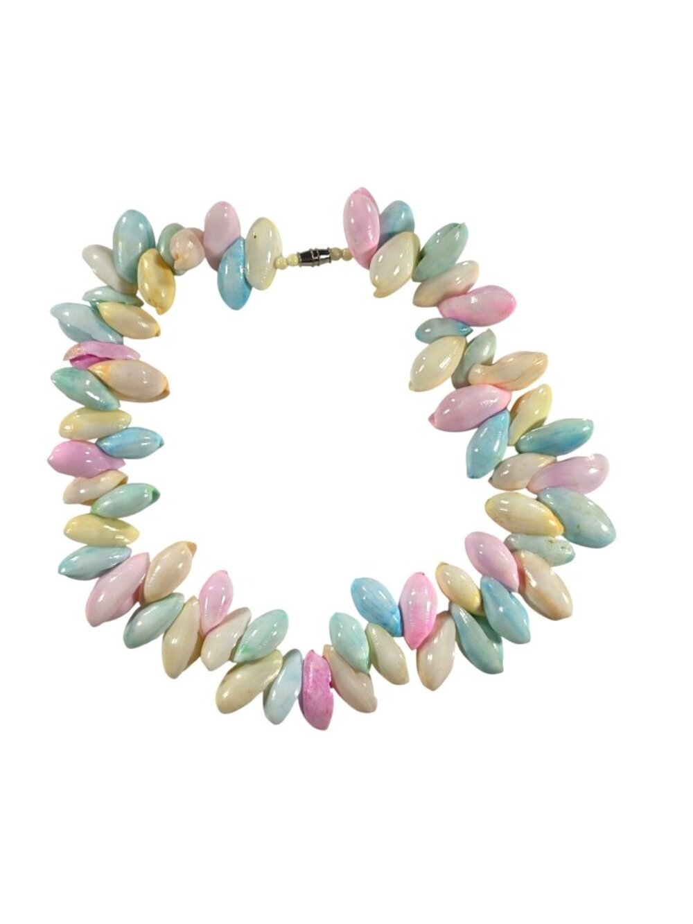 Pastel Shell Bead Necklace Statement Pink Blue Cream Beach Spring womens Jewelry